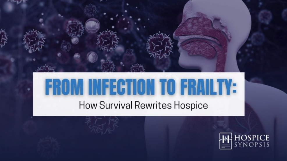 Viruses surround an illustrated respiratory tract, representing the shift from infection to chronic decline.