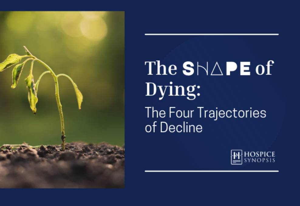A small plant bends toward the ground beside the words ‘The Shape of Dying: The Four Trajectories of Decline.’