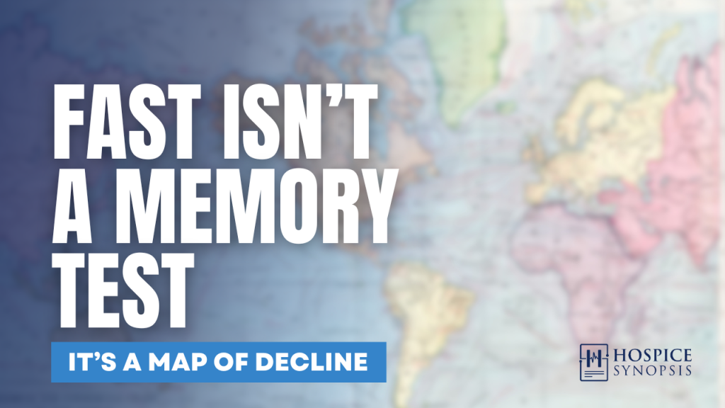 Picture of a map with text overlay, "Fast isn't a memory test: It's a map of decline."